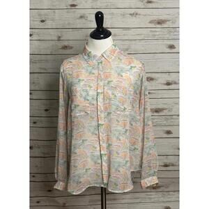 Victoria's Secret Italian Vacation sheer button-up long sleeve blouse Size Small